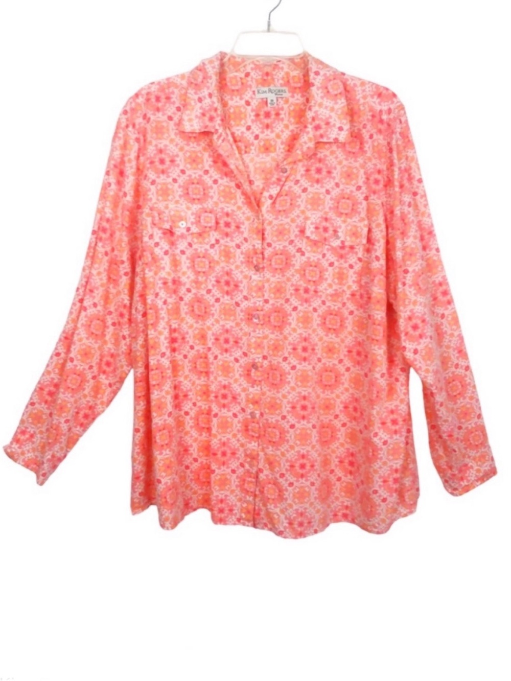 Kim Rodgers Linen Print Button Down Shirt Size 2X